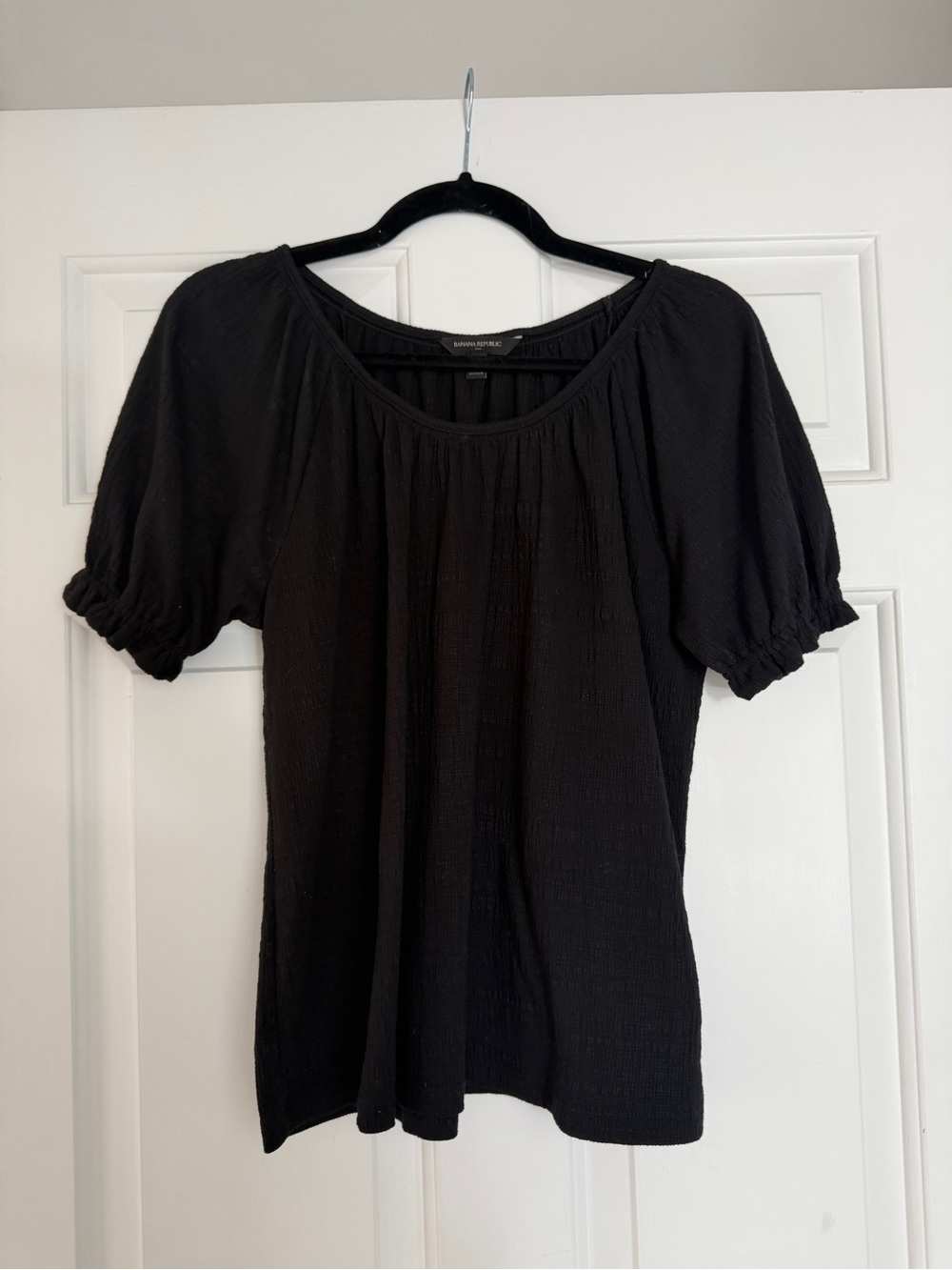 Banana Republic Black Puff Sleeve Peasant Top
